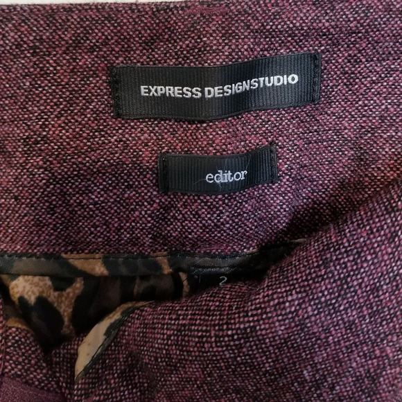 Express Design Studio Editor Cropped Plum Tweed Slacks - Picture 2 of 6